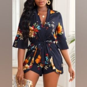 Floral Ruffle Sleeve Romper